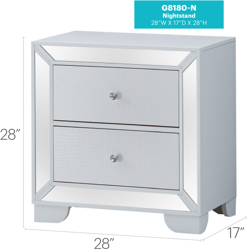 Contemporary silver champagne accent nightstand by Glory Furniture with particle board finish and modern design.