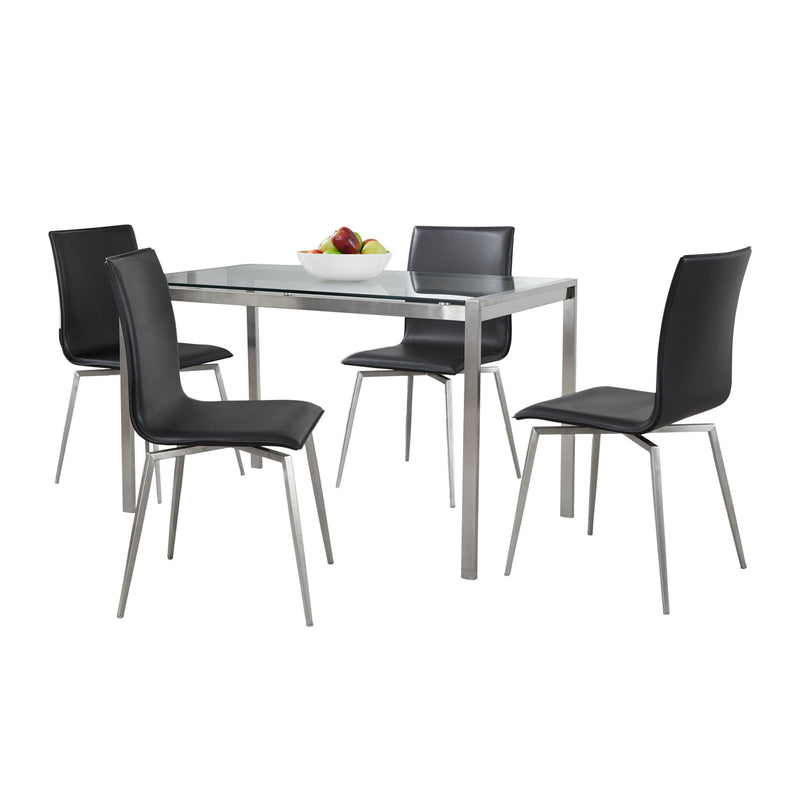 Lumi Source Fuji Mason 5-piece upholstered swivel contemporary dining set with glass tabletop and modern design.