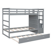DreamHaus bunk bed with staircase and trundle, featuring sturdy wooden frame, twin-sized beds, and built-in storage drawers.