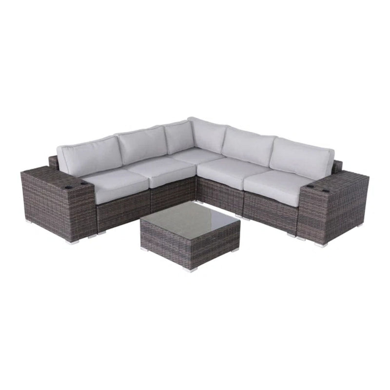 Modern Patio Rattan Sectional Set With Cushions - R&R Furniture Gallery (Fountain Valley, CA)