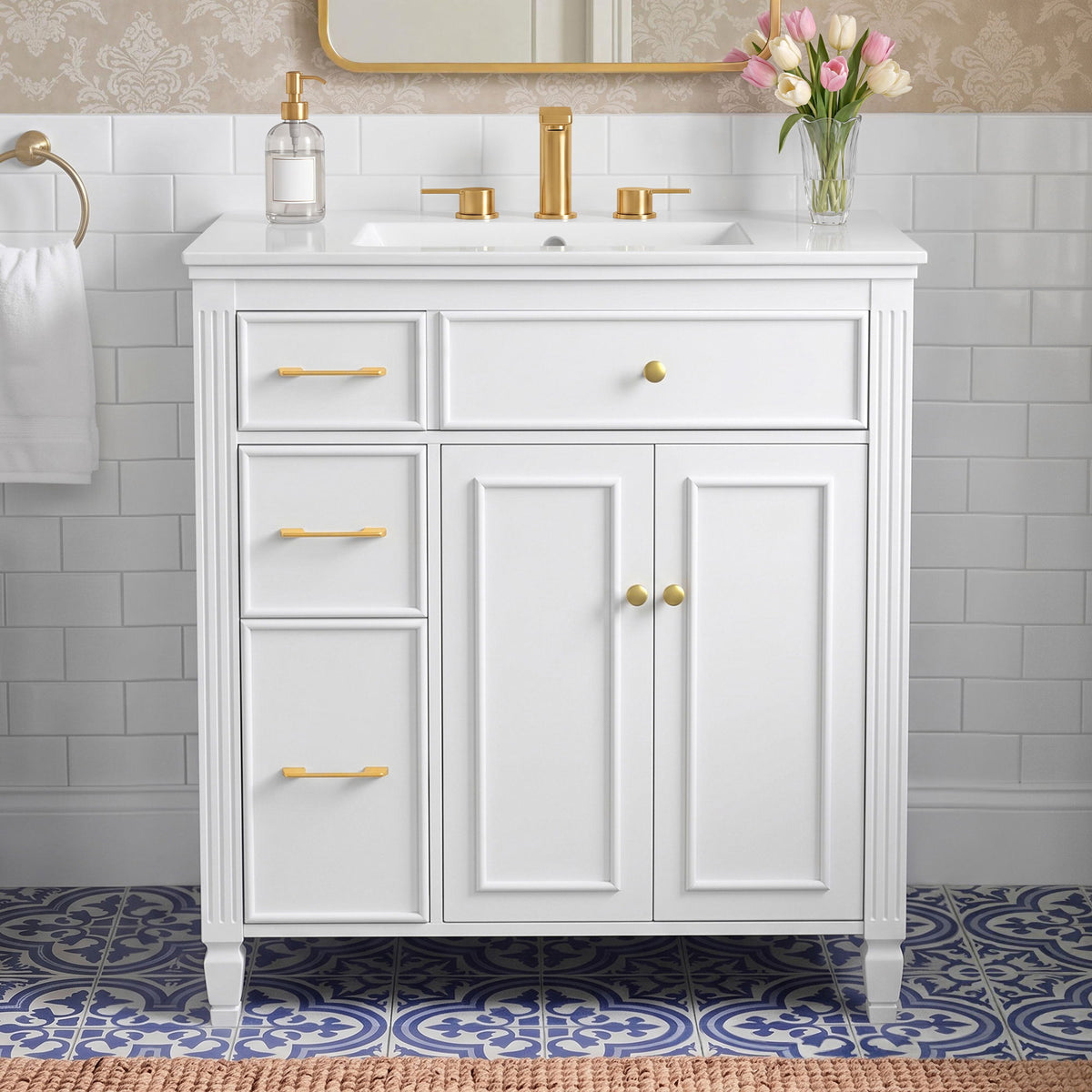 Freestanding Bathroom Vanity With Sink, Soft Close Door, Tip Out Drawer