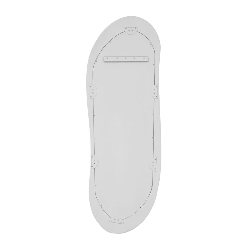 TOV Furniture Orpheus 20x59-inch ribbed floor mirror with faux stone frame, standing upright in a modern interior setting.
