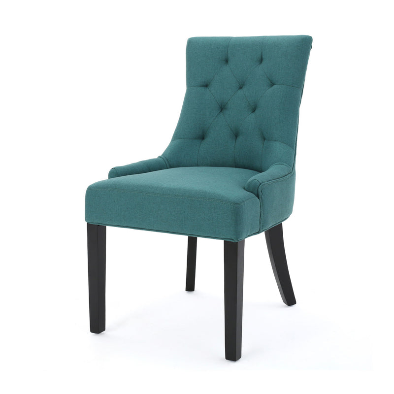Dining Chair (Set of 2) With Upholstered Diamond Tufting And Espresso Birch Legs - Teal - R&R Furniture Gallery (Fountain Valley, CA)