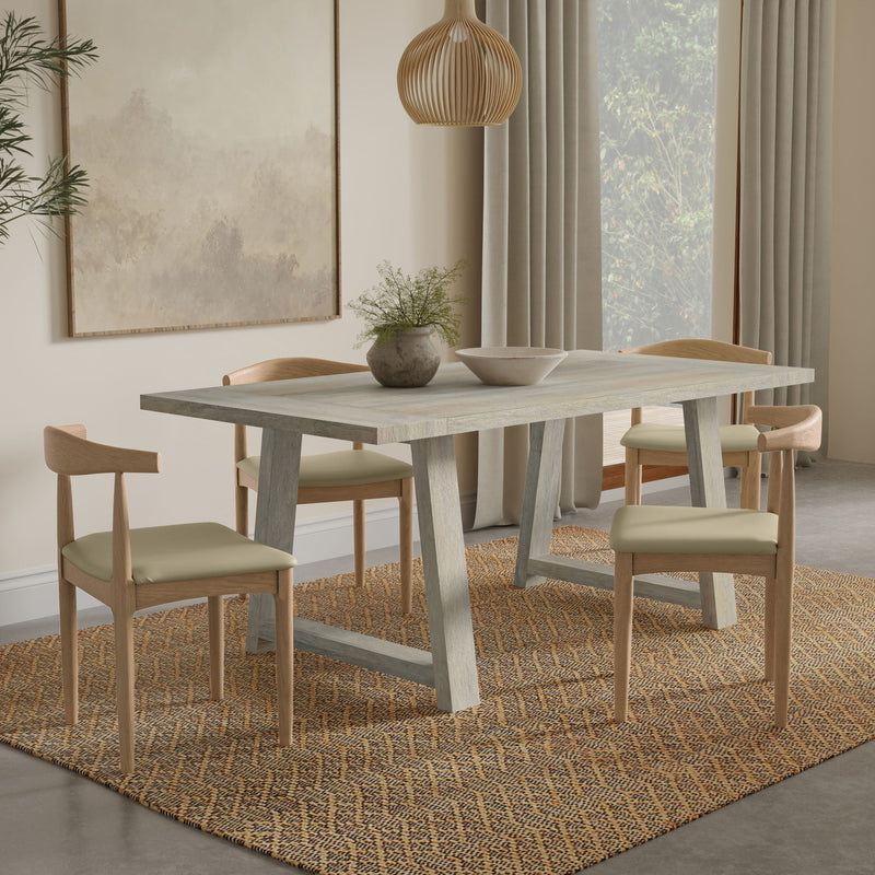 Simpli-Home Whitley dining table with wooden surface and sturdy legs, ideal for modern dining rooms.