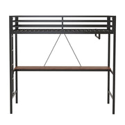 Adam - Twin Loft Bunk Bed With Cinnamon Wood Desk And Closet Rod - Black - R&R Furniture Gallery (Fountain Valley, CA)