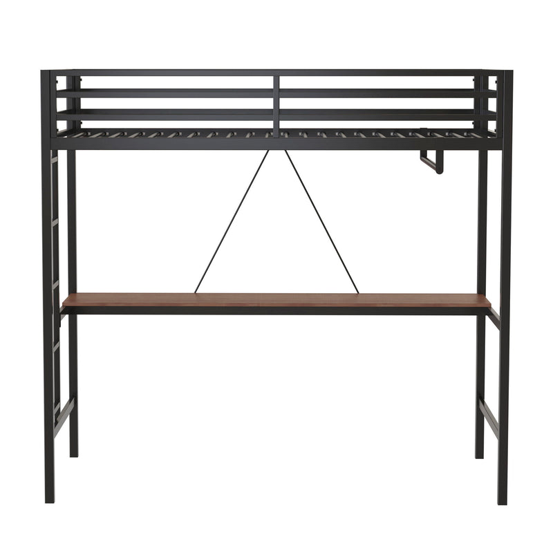 Adam - Twin Loft Bunk Bed With Cinnamon Wood Desk And Closet Rod - Black - R&R Furniture Gallery (Fountain Valley, CA)