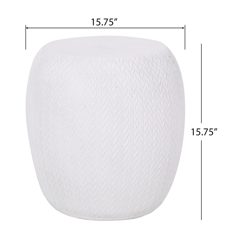 Outdoor lightweight concrete side table in antique white by Noble House, featuring a sleek, modern design for patio or garden use.