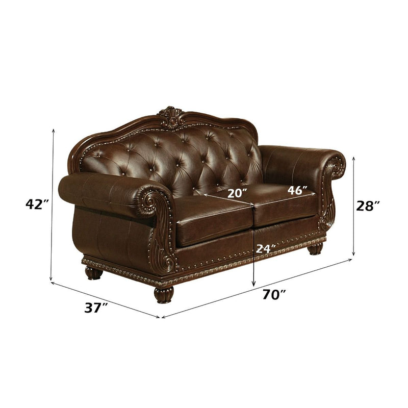 Anondale - Loveseat - Espresso Top Grain Leather Match & Cherry - R&R Furniture Gallery (Fountain Valley, CA)