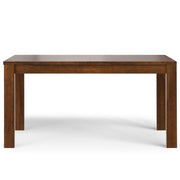 Wilson handcrafted dining table by Simpli-Home, showcasing a spacious wooden surface and sturdy legs in a modern dining setting.