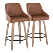 Lumi Source Hannah transitional fixed height counter stool set with swivel and round footrest, showcasing modern design and wood finish.