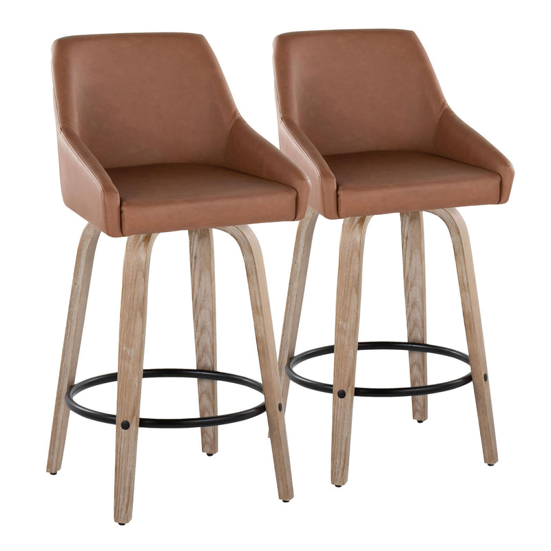 Lumi Source Hannah transitional fixed height counter stool set with swivel and round footrest, showcasing modern design and wood finish.