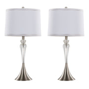 Lumi Source Ashland contemporary crystal table lamp set with clear crystal, nickel finish, and white shades on a modern table.