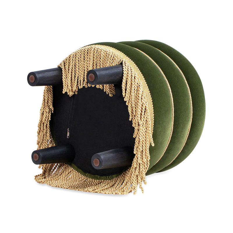 Edward - Round Upholstered Ottoman With Bullion Fringe - Olive Green - R&R Furniture Gallery (Fountain Valley, CA)