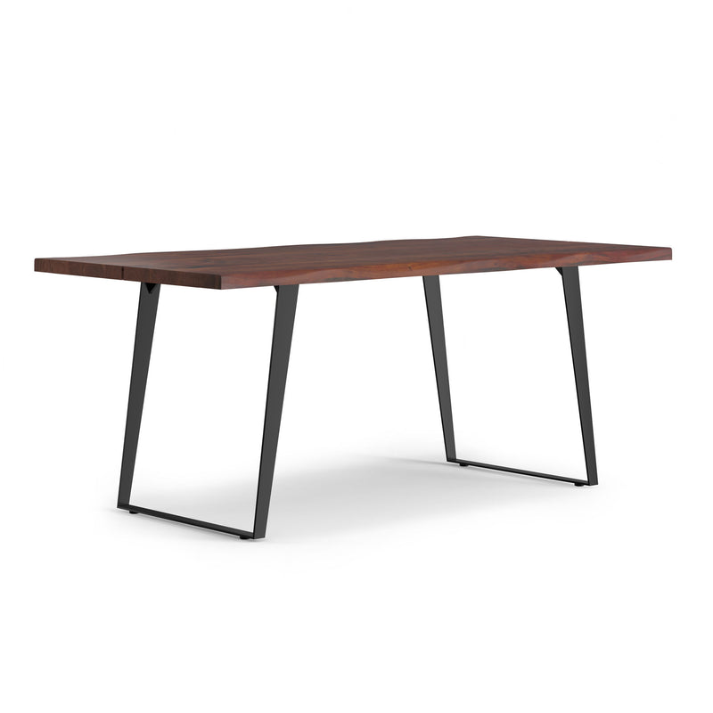 Simpli-Home Delta handcrafted dining table with wooden finish, showcasing a sturdy rectangular design and elegant tabletop surface.
