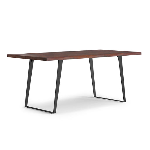 Simpli-Home Delta handcrafted dining table with wooden finish, showcasing a sturdy rectangular design and elegant tabletop surface.