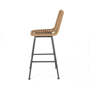 Noble House Sawtelle outdoor wicker barstools set of 2 with cushioned seats and woven wicker design for patio or outdoor bar area.
