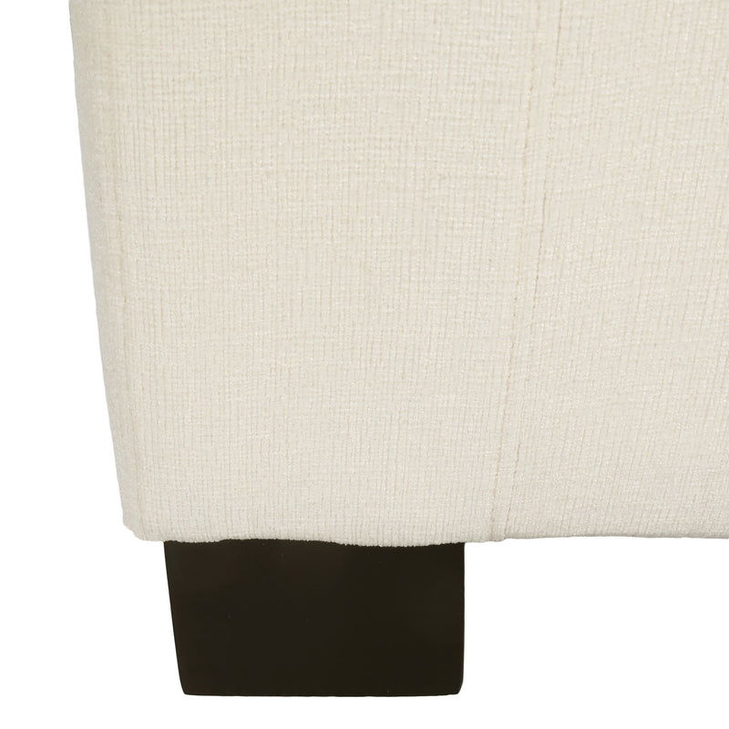 Noble House textured fabric ottoman bench with hinged lid, showing a plush upholstered surface and sturdy wooden legs.