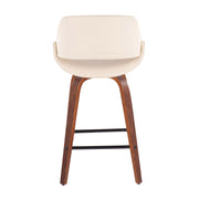 Lumi Source Fabrico Mid-Century Modern counter stool set with wooden legs and upholstered seats, two stools shown in the image.