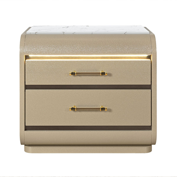 Gigi - Nightstand With LED Lighting For Bedroom Storage - Gold