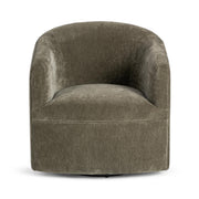 Classic Home Valencia swivel accent chair with fabric upholstery, rounded back, and wooden swivel base in a stylish design.