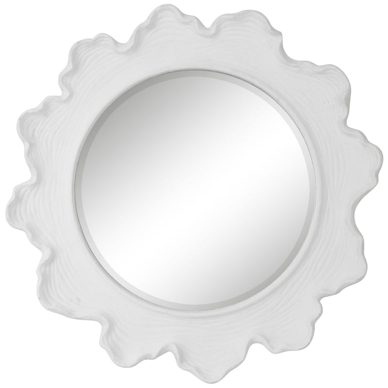 White round wall mirror with a sea coral-inspired frame by Uttermost, perfect for coastal or nautical decor.