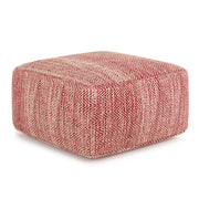 Simpli-Home Nate handcrafted square accent pouf with textured fabric and cushioned top, perfect for modern living spaces.