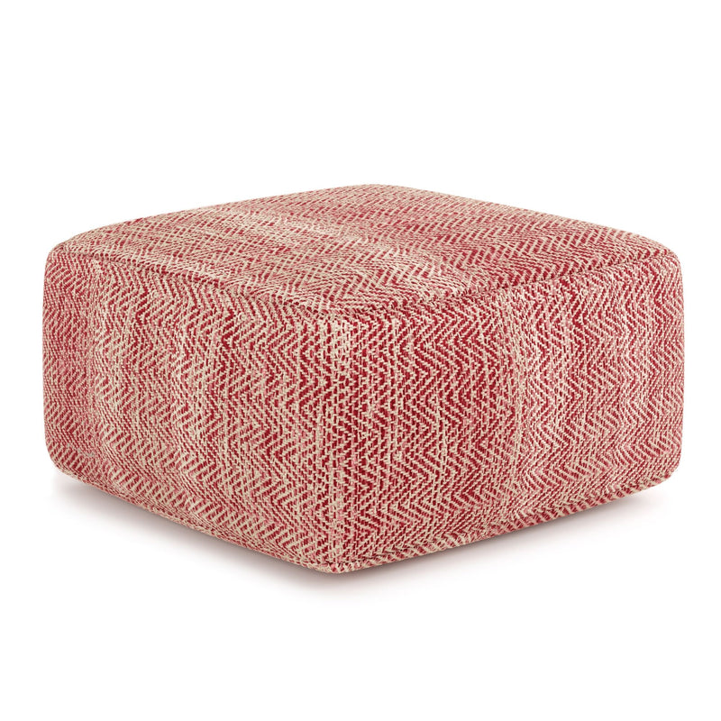 Simpli-Home Nate handcrafted square accent pouf with textured fabric and cushioned top, perfect for modern living spaces.