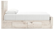 Signature Design by Ashley Lawroy storage panel bed with built-in under-bed storage drawers, modern wood finish, and sleek design.
