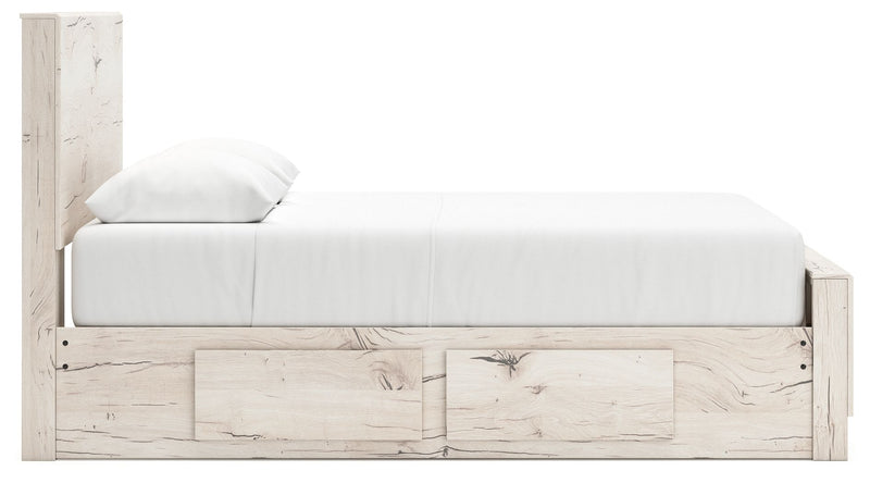 Signature Design by Ashley Lawroy storage panel bed with built-in under-bed storage drawers, modern wood finish, and sleek design.