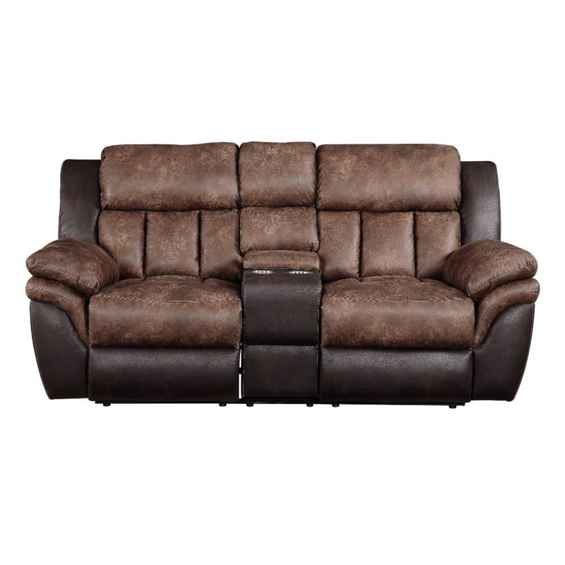 Jaylen - Motion Loveseat With Console - Toffee & Espresso Polished Microfiber - R&R Furniture Gallery (Fountain Valley, CA)