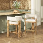 Vavona - Burl Upholstered Barrel Back Counter Height Bar Stool - Polar Off White - R&R Furniture Gallery (Fountain Valley, CA)