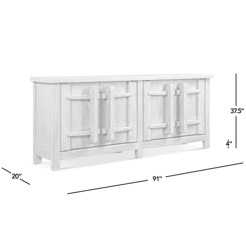 Jennifer Taylor Home Rowan 4-door sideboard cabinet in natural wood, featuring sleek design and ample storage space.