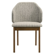 Set of two Oleia side chairs by ACME with chenille upholstery and walnut wood legs, showcasing modern dining chair design.