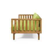 Noble House Claremont 3-seater teak acacia wood daybed with water-resistant cushions, ideal for outdoor lounging and relaxation.