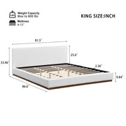 Elegant Noble House boucle upholstered bed with a wood grain textured solid wood base frame, showcasing plush fabric and sturdy design.