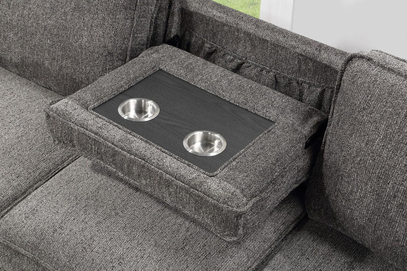 Estelle - Fabric Reversible Sleeper Sectional With Storage Chaise Drop-Down Table 2 Cup Holders And 2 USB Ports - R&R Furniture Gallery (Fountain Valley, CA)