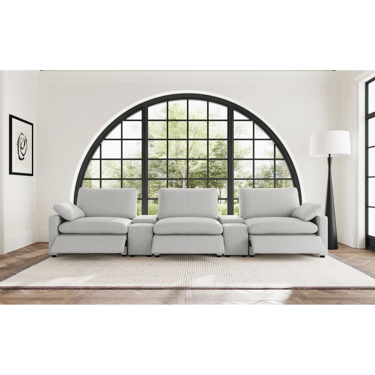 Hollander - 5 Piece Power Home Theater Seating Set With Reclining Comfort And Dual Storage Consoles - Gray