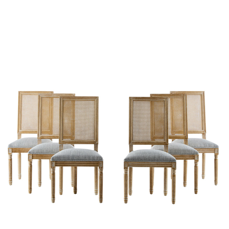 French Country Dining Chair With Rectangular Cane Backrest And Smooth Upholstered Seating - R&R Furniture Gallery (Fountain Valley, CA)