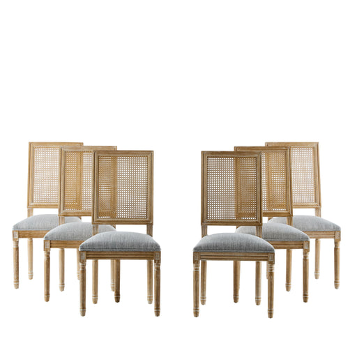 French Country Dining Chair With Rectangular Cane Backrest And Smooth Upholstered Seating - R&R Furniture Gallery (Fountain Valley, CA)
