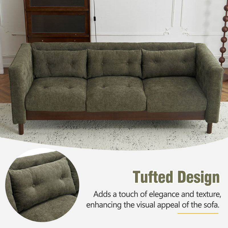 Noble House upholstered 3-seater modern sofa with tufted design, stationary couch perfect for contemporary living room seating.