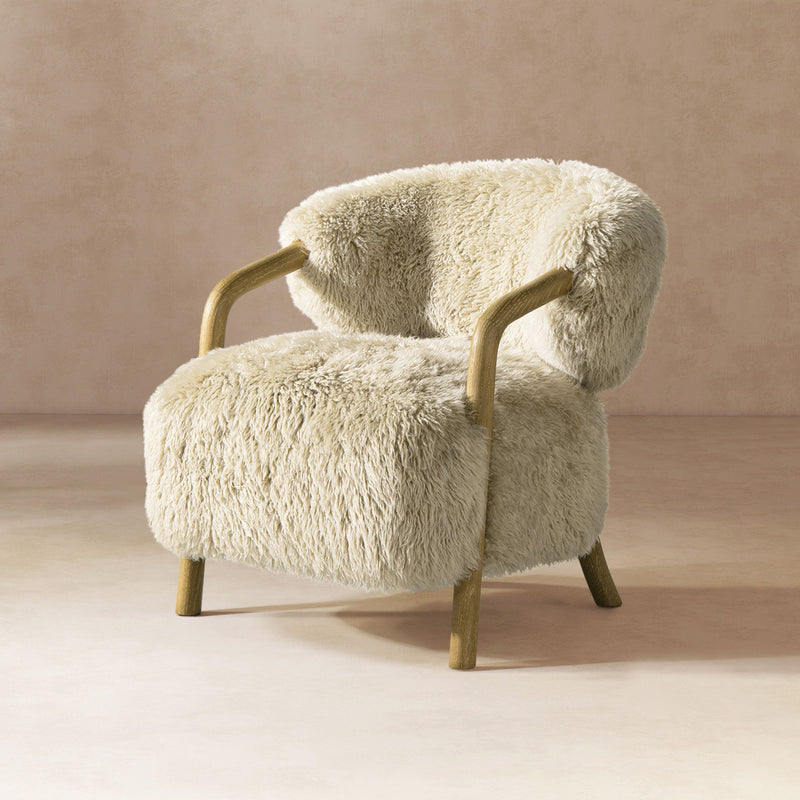 Becker - Rustic Oak Sheepskin Upholstered Accent Arm Chair - Taupe Beige - R&R Furniture Gallery (Fountain Valley, CA)