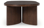 Korestone - Oval Cocktail Table - Dark Brown - R&R Furniture Gallery (Fountain Valley, CA)