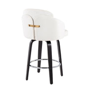 Lumi Source Dahlia contemporary counter stool set with round footrests, black upholstered seats, and sleek modern design.