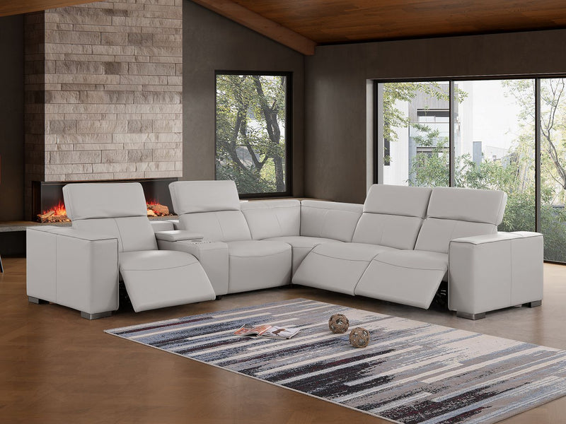 1208 - 6-Piece L-Shaped Leather Reclining Sectional With 3 Power Recliners