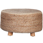 Round Accent Stool in Natural Jute Fiber w/ Wood Legs