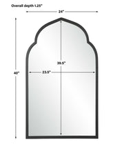 Uttermost Kenitra arched mirror with a sleek, modern frame reflecting a stylish interior.