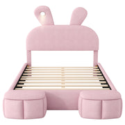Full Upholstered Platform Bed With Cartoon Ears Headboard And LED Light - Pink - R&R Furniture Gallery (Fountain Valley, CA)