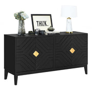 4 Door Sideboard Storage Cabinet For Living Room And Dining Room, 2 Large Cabinets With Gold Handles And Adjustable Shelf - Black - R&R Furniture Gallery (Fountain Valley, CA)