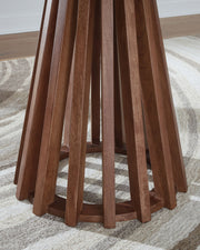 Kallari - Round End Table - Warm Brown / Black - R&R Furniture Gallery (Fountain Valley, CA)