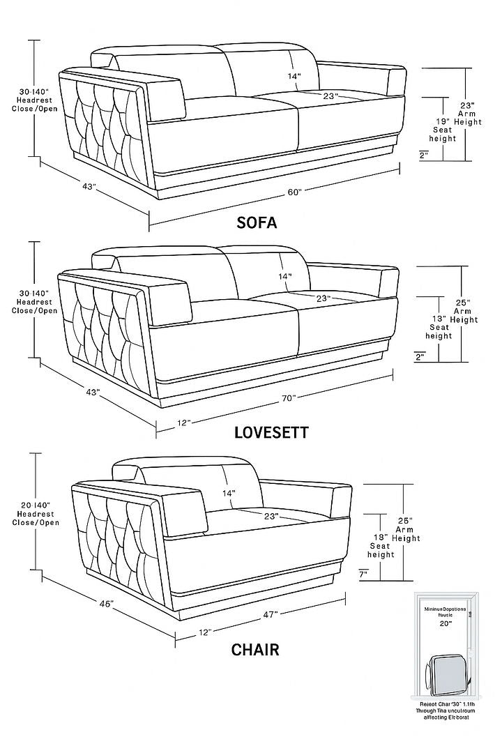 1111 - 3-Piece Sofa Set With Adjustable Headrest
